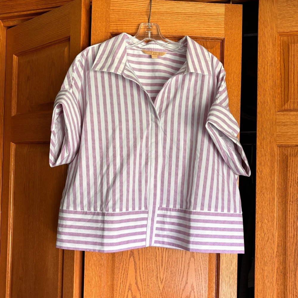 Hope & Harlow Women Size XL Purple & White Striped Cotton Blend Blouse